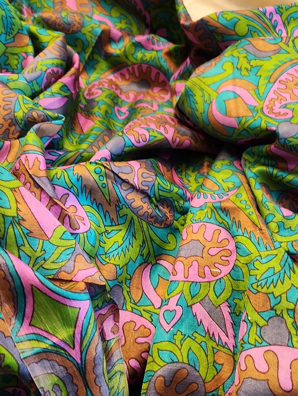 Vintage & New Gorgeous Silk Dupatta from India (Paisley Floral Wrap), $60 - Picture 5 of 11